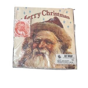 VTG Hallmark Evergreen Press Santa Christmas Gift Wrap 3 Gift Enclosures 20X28